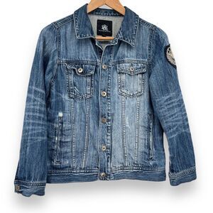 Rock & Republic Blue Distressed 100% Cotton Button Down Women's Jacket Sz. M